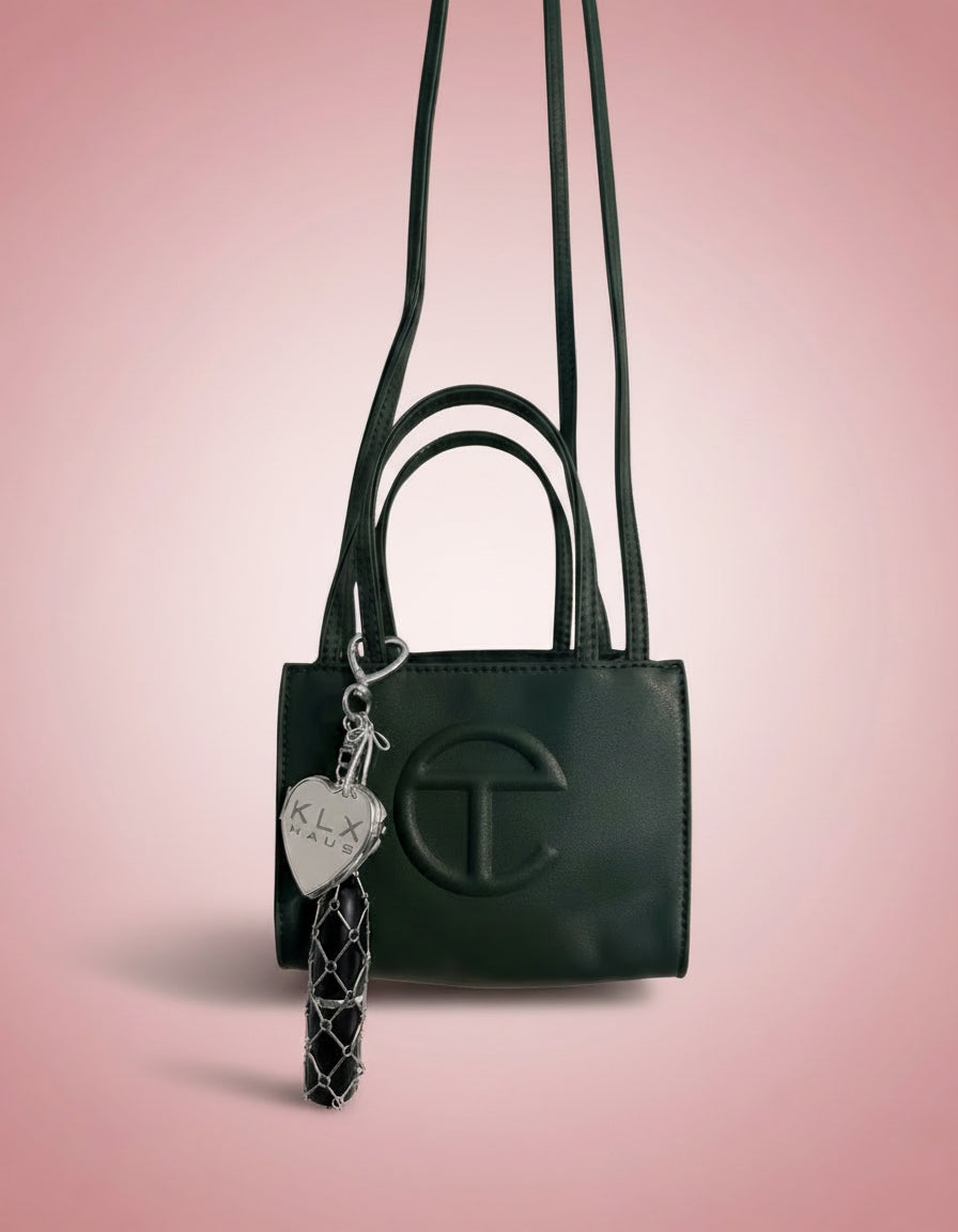 Small purse with silver KLX Haus Lip Gloss/Lipstock Charm