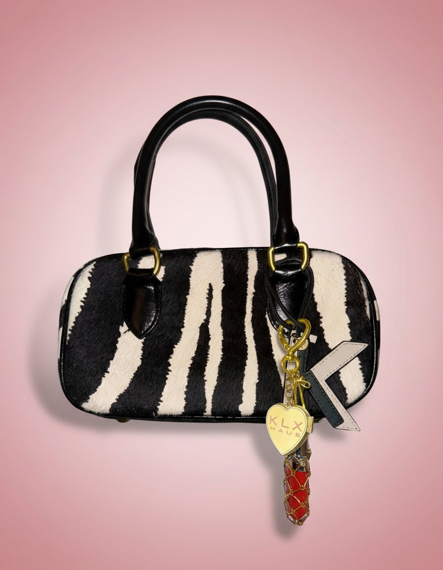 Zebra pattern bag with gold KLX Haus Lip gloss Lipstick Charm